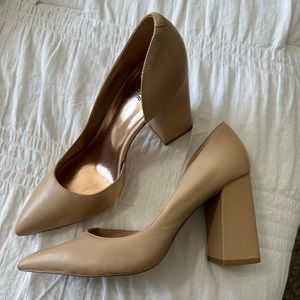 Tan Pointed toe block heels